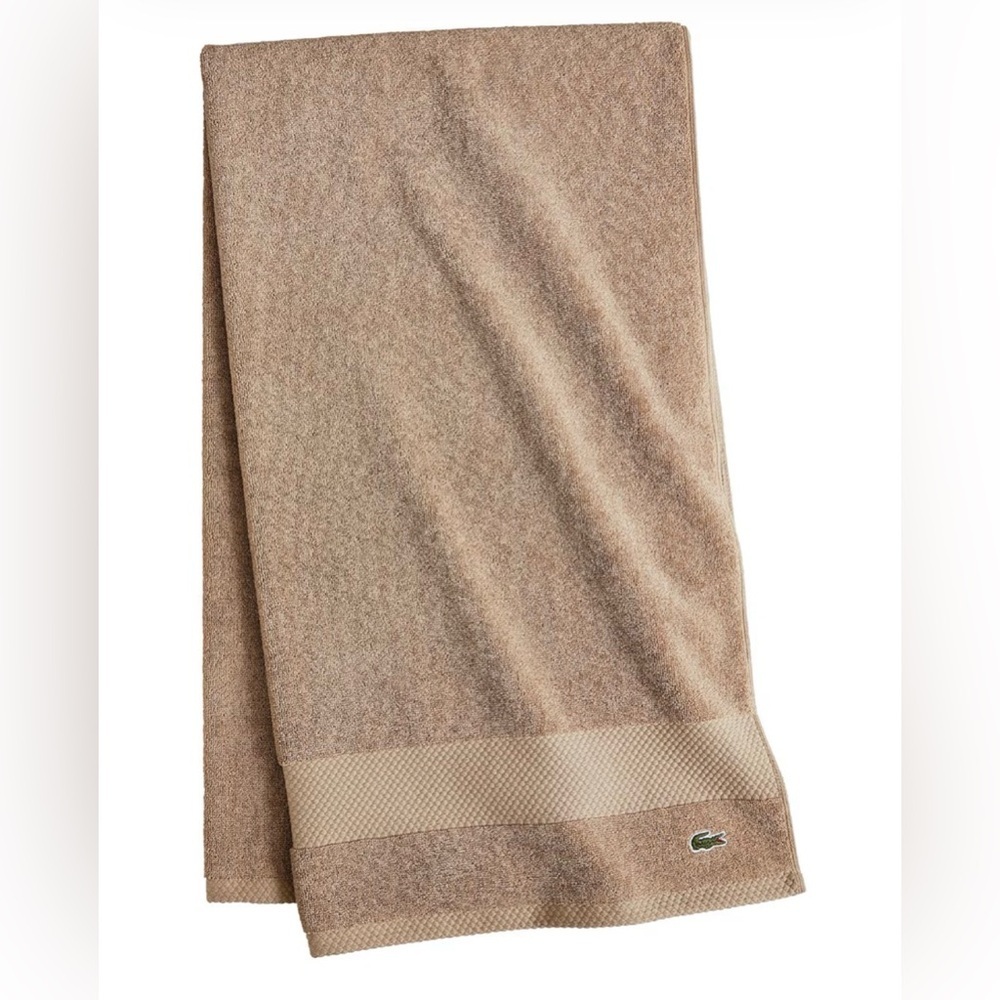 Lacoste Heritage 100% Supima Cotton Bath Towel 30" x 54" Sand Logo Thick Soft